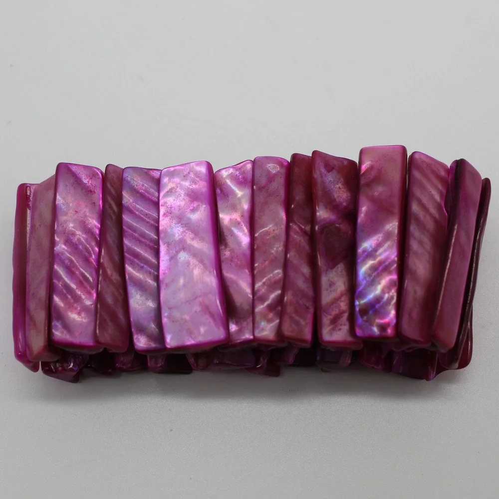 Vintage Fuchsia Shell Stretch Bracelet Dyed Mother of Pearl Statement Jewelry